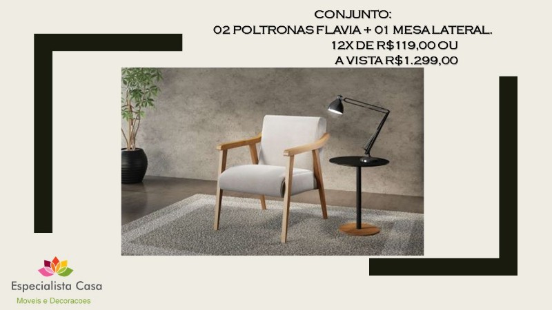 Poltrona decorativa conjunto 2 poltronas e 1 mesinha lateral