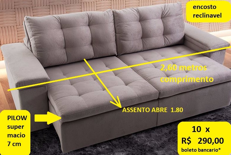 promocao SOFA 2,60metros apenas 10 x R$ 290, boleto bancario em Piracicaba  | Especialista Casa Moveis e Decoraçao Piracicaba - Boca Santa Ofertas