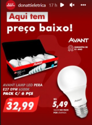 Lâmpada de Led Bulbo Avant 9W 6500k Bivolt 