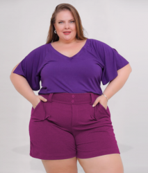 Shorts plus size estilo alfaiataria bolso faca 